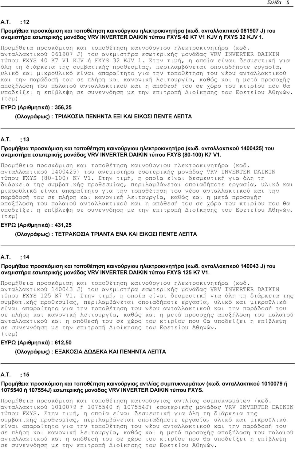 ανταλλακτικού 061907 J) του ανεµιστήρα εσωτερικής µονάδας VRV INVERTER DAIKIN τύπου FXYS 40 K7 V1 KJV ή FXYS 32 KJV 1.