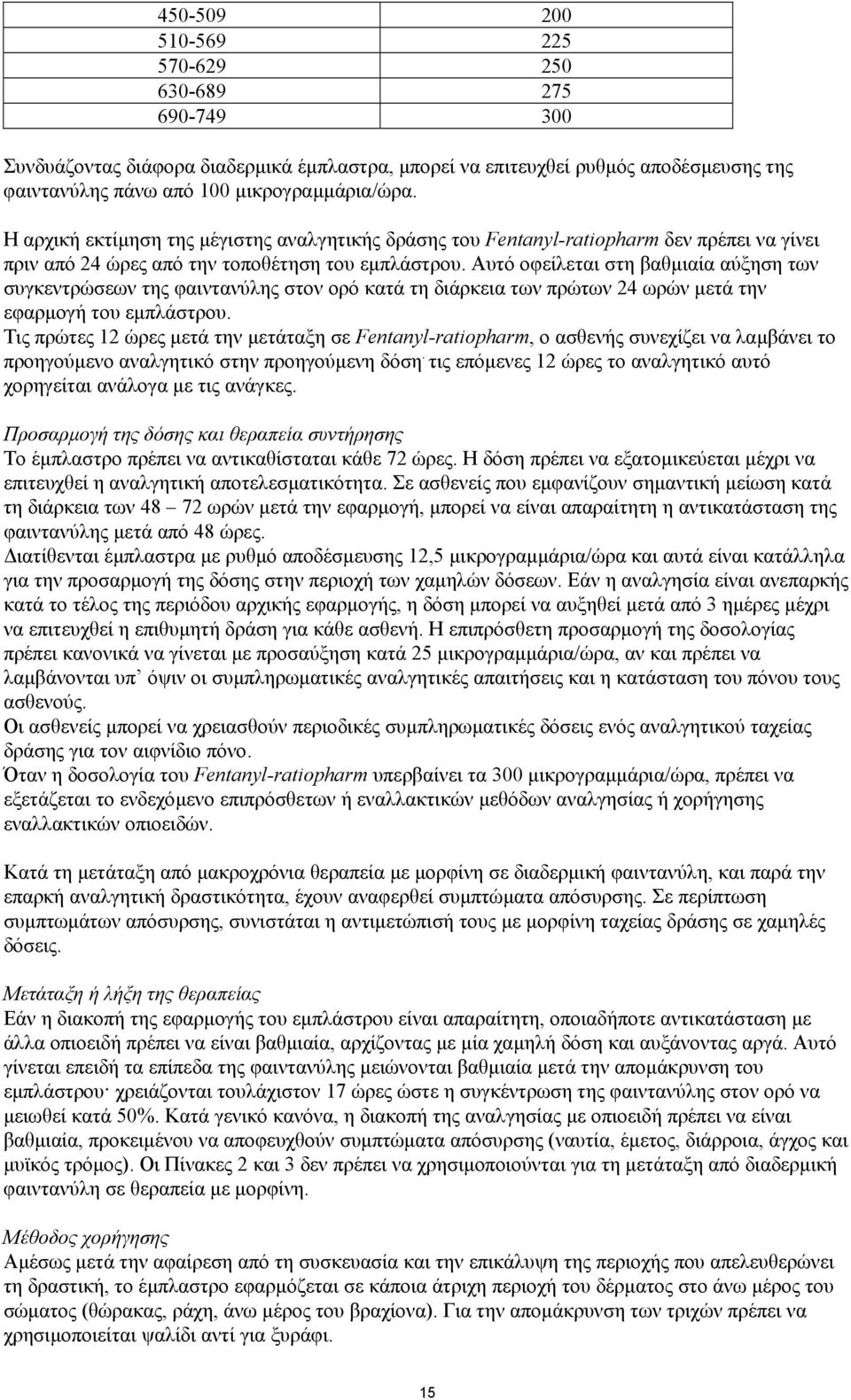 Αυτό οφείλεται στη βαθµιαία αύξηση των συγκεντρώσεων της φαιντανύλης στον ορό κατά τη διάρκεια των πρώτων 24 ωρών µετά την εφαρµογή του εµπλάστρου.