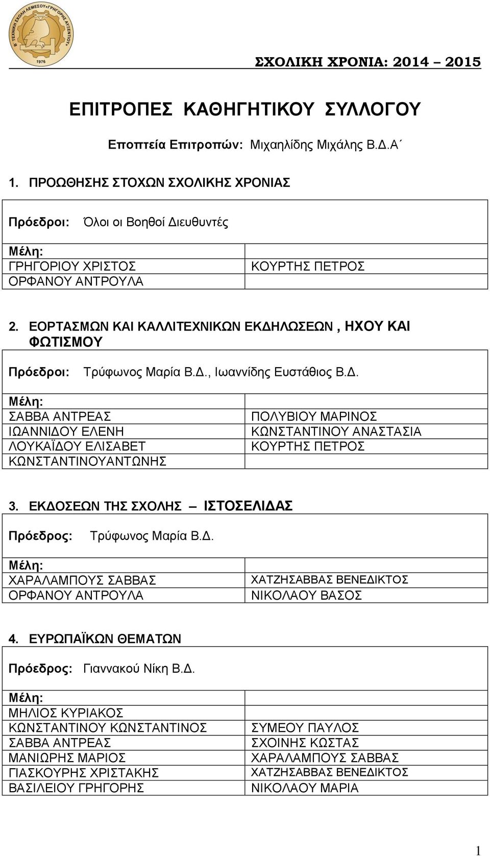 ΕΟΡΤΑΣΜΩΝ ΚΑΙ ΚΑΛΛΙΤΕΧΝΙΚΩΝ ΕΚΔΗΛΩΣΕΩΝ, ΗΧΟΥ ΚΑΙ ΦΩΤΙΣΜΟΥ Τρύφωνος Μαρία Β.Δ., Ιωαννίδης Ευστάθιος Β.Δ. ΚΩΝΣΤΑΝΤΙΝΟΥΑΝΤΩΝΗΣ ΠΟΛΥΒΙΟΥ ΜΑΡΙΝΟΣ 3.