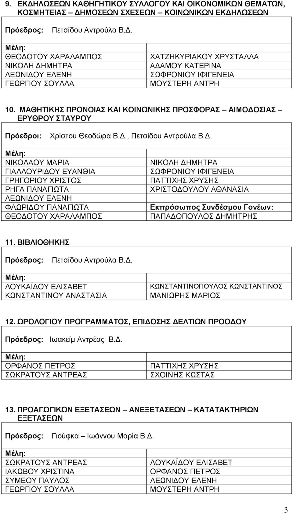 ΒΙΒΛΙΟΘΗΚΗΣ Πετσίδου Αντρούλα Β.Δ. 12. ΩΡΟΛΟΓΙΟΥ ΠΡΟΓΡΑΜΜΑΤΟΣ, ΕΠΙΔΟΣΗΣ ΔΕΛΤΙΩΝ ΠΡΟΟΔΟΥ Ιωακείμ Αντρέας Β.Δ. 13.