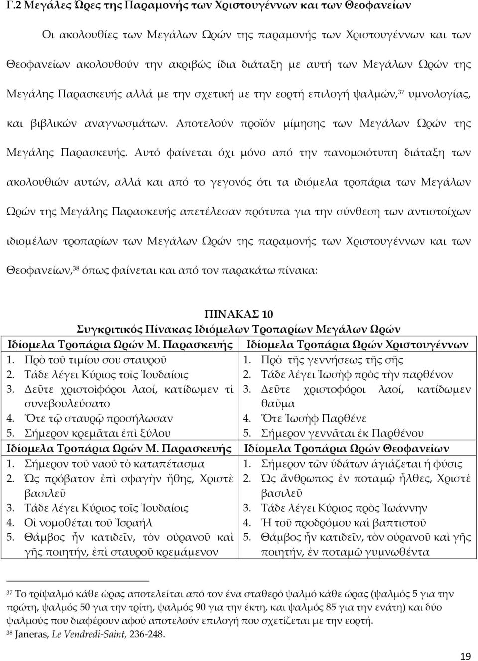 Αυτό φαίνεται όχι μόνο από την πανομοιότυπη διάταξη των ακολουθιών αυτών, αλλά και από το γεγονός ότι τα ιδιόμελα τροπάρια των Μεγάλων Ωρών της Μεγάλης Παρασκευής απετέλεσαν πρότυπα για την σύνθεση