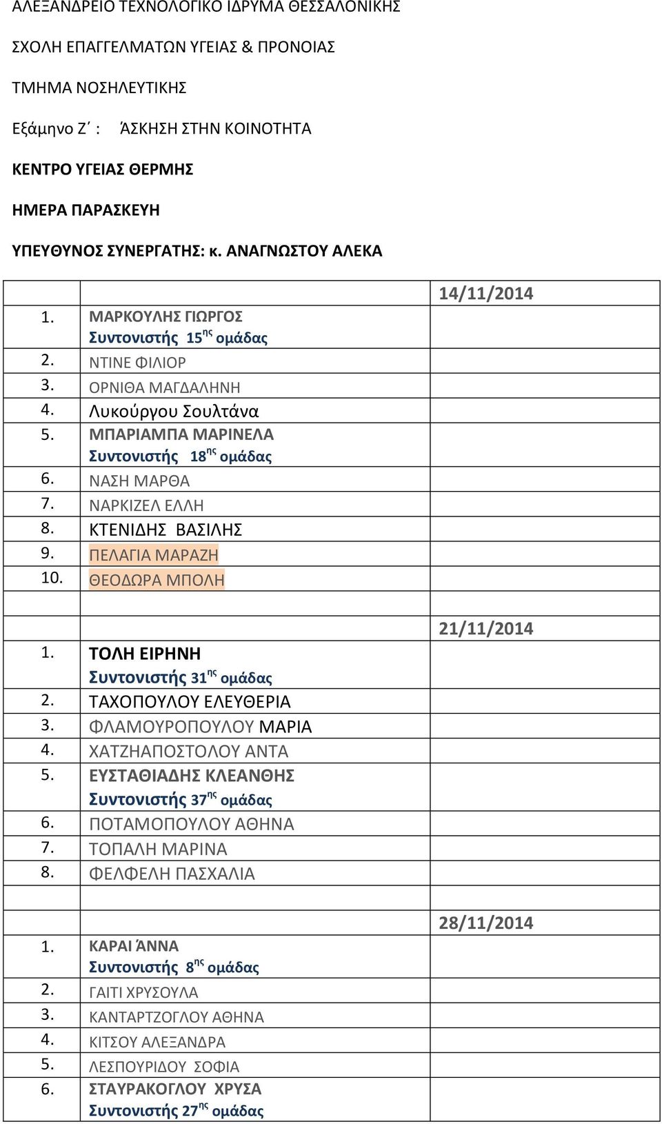 ΝΑΡΚΙΖΕΛ ΕΛΛΗ 8. ΚΤΕΝΙΔΗΣ ΒΑΣΙΛΗΣ 9. ΠΕΛΑΓΙΑ ΜΑΡΑΖΗ 10. ΘΕΟΔΩΡΑ ΜΠΟΛΗ 1. ΤΟΛΗ ΕΙΡΗΝΗ Συντονιστής 31 ης ομάδας 2. ΤΑΧΟΠΟΥΛΟΥ ΕΛΕΥΘΕΡΙΑ 3. ΦΛΑΜΟΥΡΟΠΟΥΛΟΥ ΜΑΡΙΑ 4. ΧΑΤΖΗΑΠΟΣΤΟΛΟΥ ΑΝΤΑ 5.