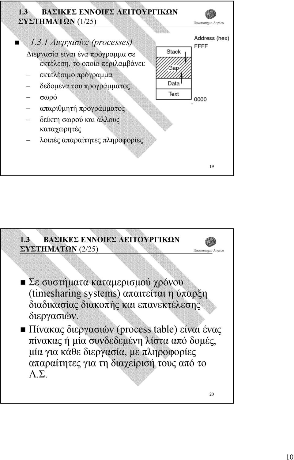 3 ΒΑΣΙΚΕΣ ΕΝΝΟΙΕΣ ΛΕΙΤΟΥΡΓΙΚΩΝ ΣΥΣΤΗΜΑΤΩΝ (2/25) Σε συστήµατα καταµερισµού χρόνου (timesharing systems) απαιτείται η ύπαρξη διαδικασίας διακοπής και