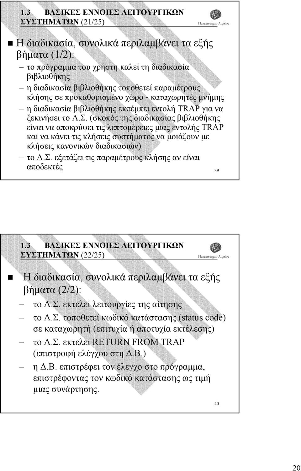 (σκοπός της διαδικασίας βιβλιοθήκης είναι να αποκρύψει τις λεπτοµέρειες µιας εντολής TRAP και να κάνει τις κλήσεις συστήµατος να µοιάζουν µε κλήσεις κανονικών διαδικασιών) το Λ.Σ.