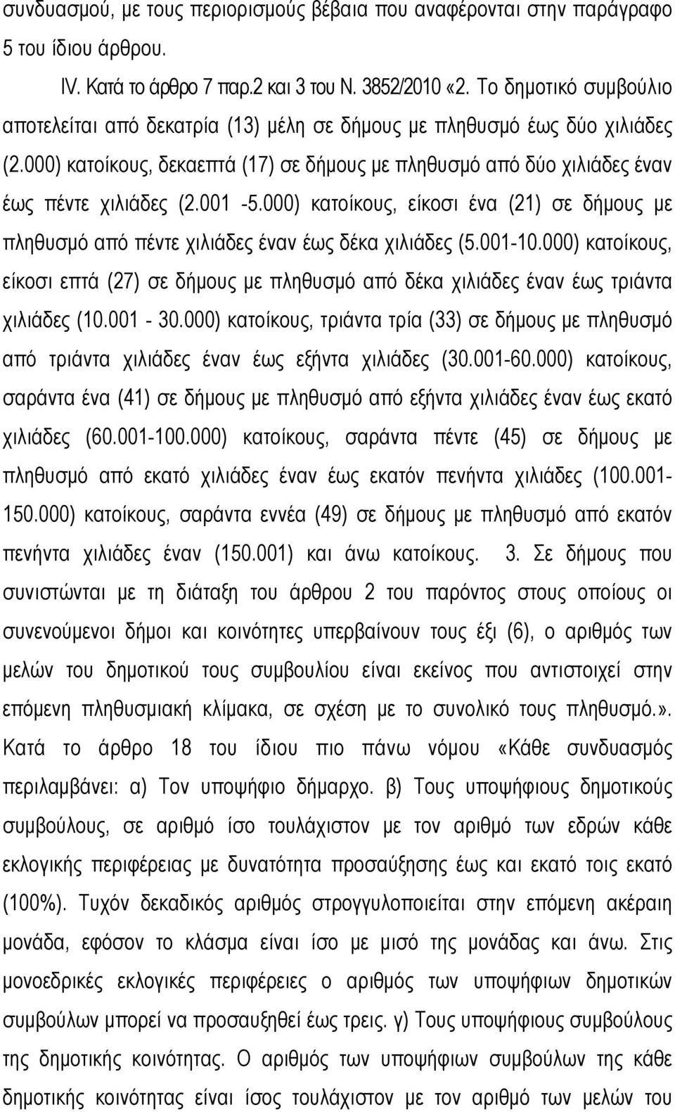 001-5.000) κατοίκους, είκοσι ένα (21) σε δήμους με πληθυσμό από πέντε χιλιάδες έναν έως δέκα χιλιάδες (5.001-10.