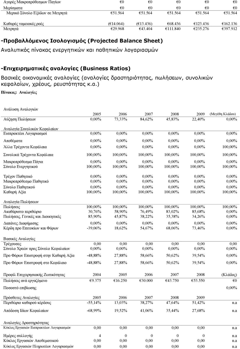 912 -Προβαλλόµενος Ισολογισµός (Projected Balance Sheet) Αναλυτικός πίνακας ενεργητικών και παθητικών λογαριασµών -Επιχειρηµατικές αναλογίες (Business Ratios) Βασικές οικονοµικές αναλογίες (αναλογίες