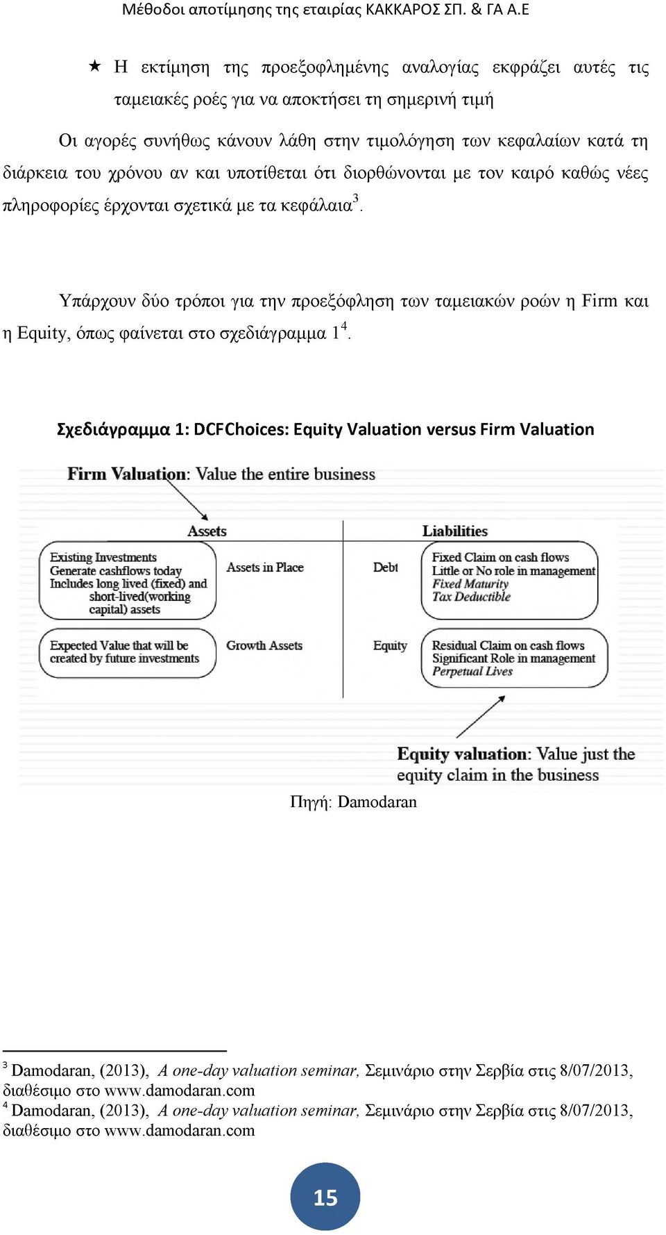 Υπάρχουν δύο τρόποι για την προεξόφληση των ταμειακών ροών η Firm και η Equity, όπως φαίνεται στο σχεδιάγραμμα 14.