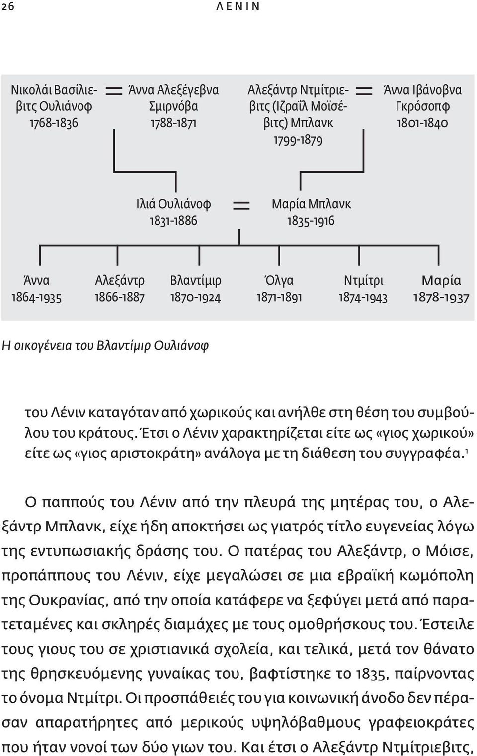 ανήλθε στη θέση του συμβούλου του κράτους. Έτσι ο Λένιν χαρακτηρίζεται είτε ως «γιος χωρικού» είτε ως «γιος αριστοκράτη» ανάλογα με τη διάθεση του συγγραφέα.