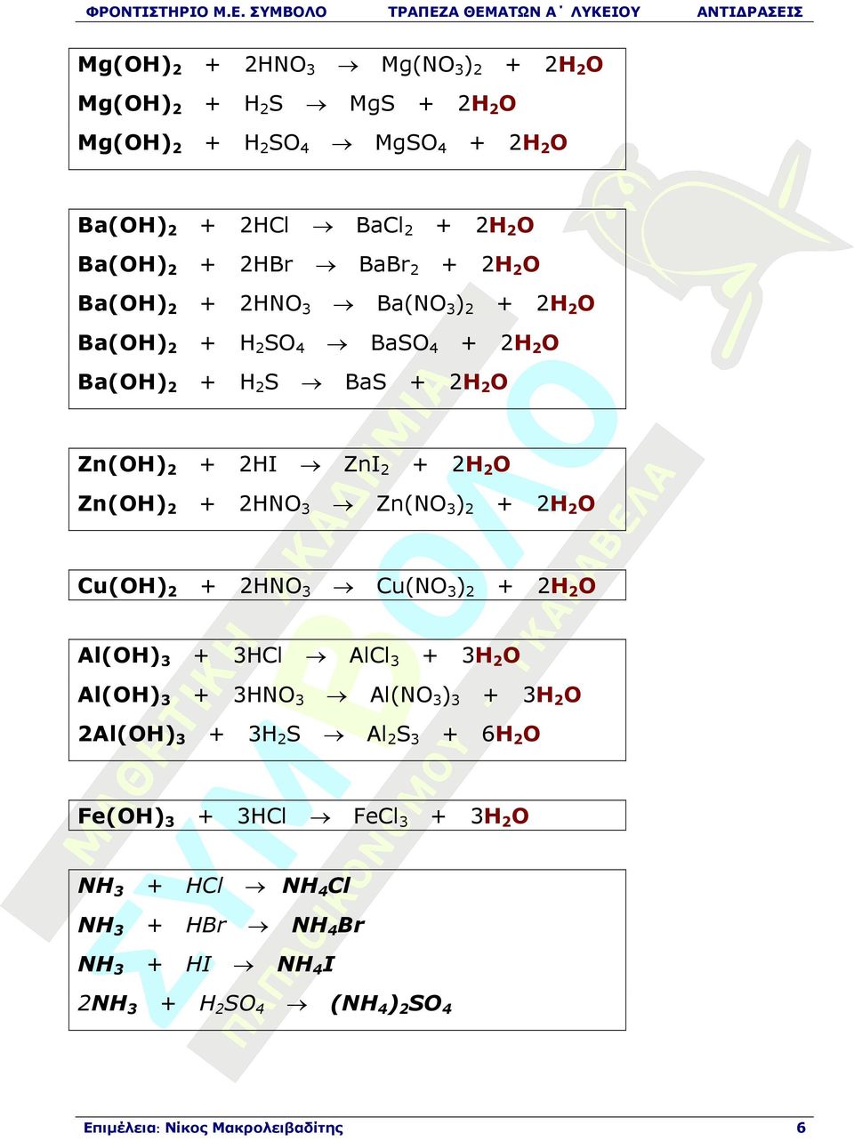 3 Zn(NO 3 ) 2 + 2H 2 O Cu(OH) 2 + 2HNO 3 Cu(NO 3 ) 2 + 2H 2 O Al(OH) 3 + 3HCl AlCl 3 + 3H 2 O Al(OH) 3 + 3HNO 3 Al(NO 3 ) 3 + 3H 2 O 2Al(OH) 3 + 3H 2 S Al 2 S 3