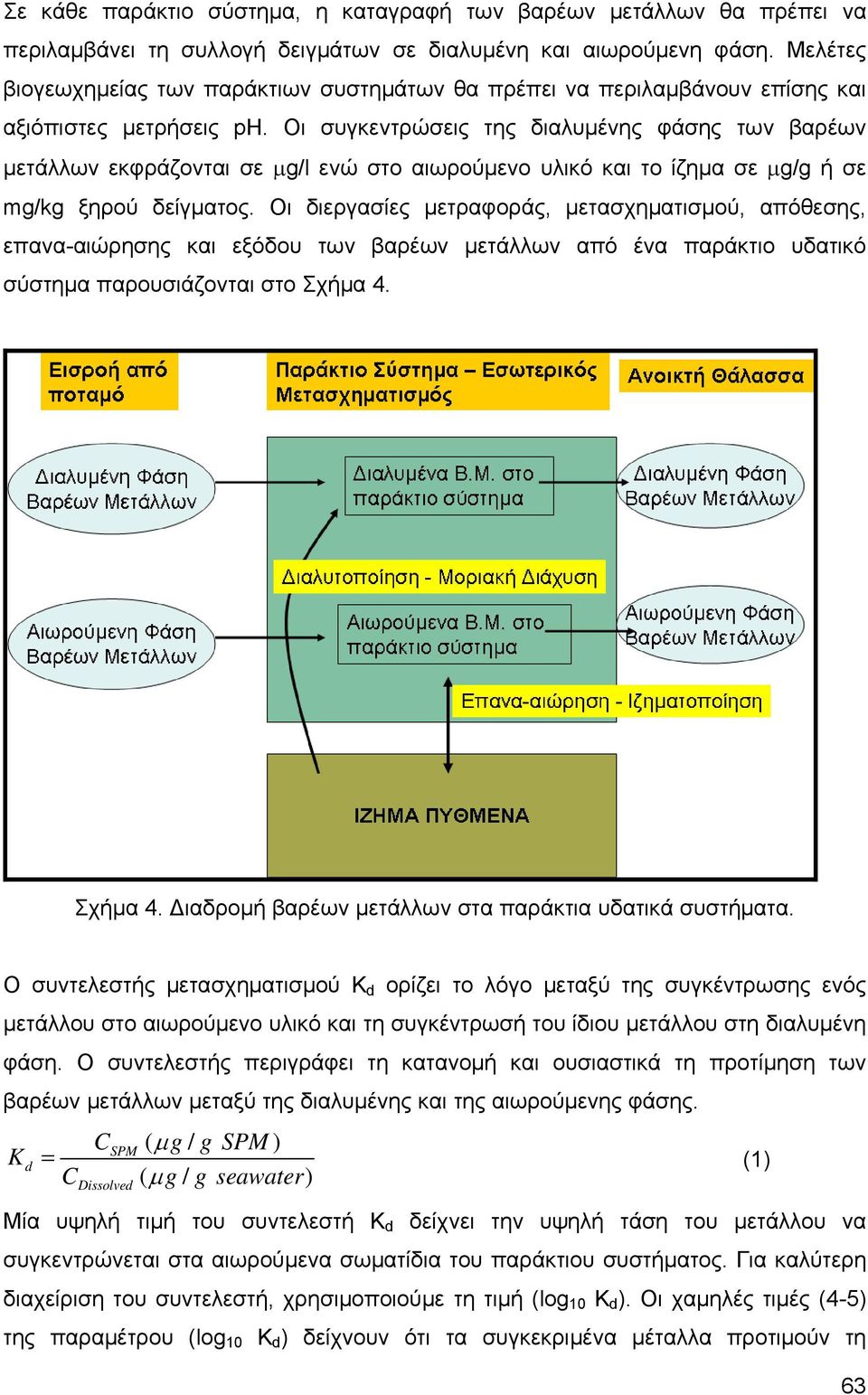 Οι συγκεντρώσεις της διαλυμένης φάσης των βαρέων μετάλλων εκφράζονται σε g/l ενώ στο αιωρούμενο υλικό και το ίζημα σε g/g ή σε mg/kg ξηρού δείγματος.