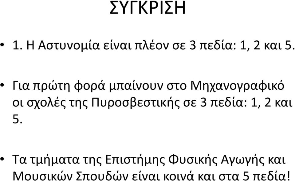 Πυροσβεστικής σε 3 πεδία: 1, 2 και 5.