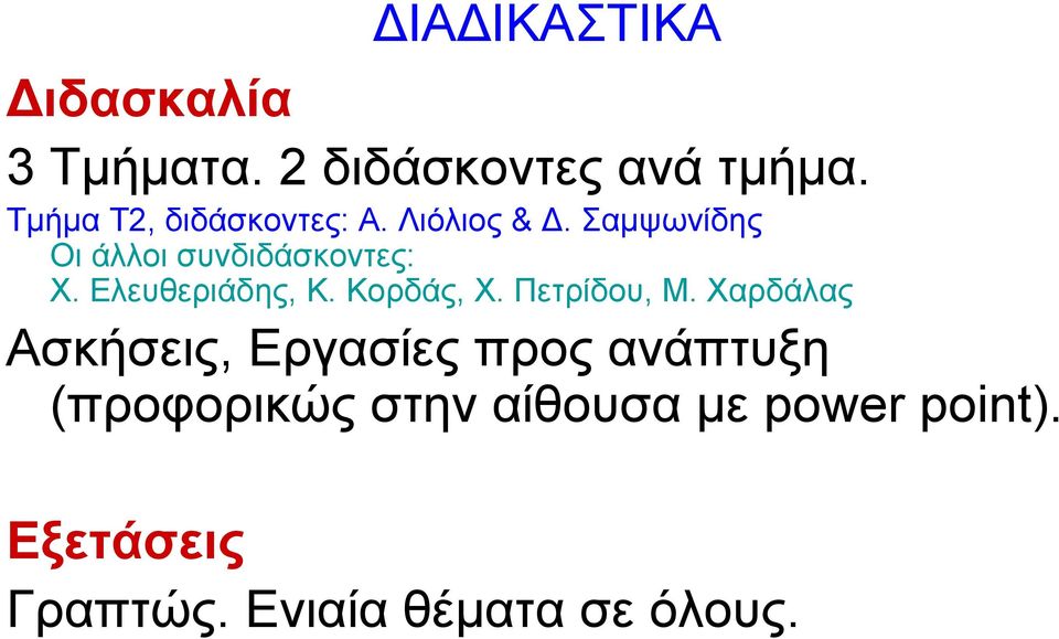 Ελευθεριάδης, Κ. Κορδάς, Χ. Πετρίδου, Μ.