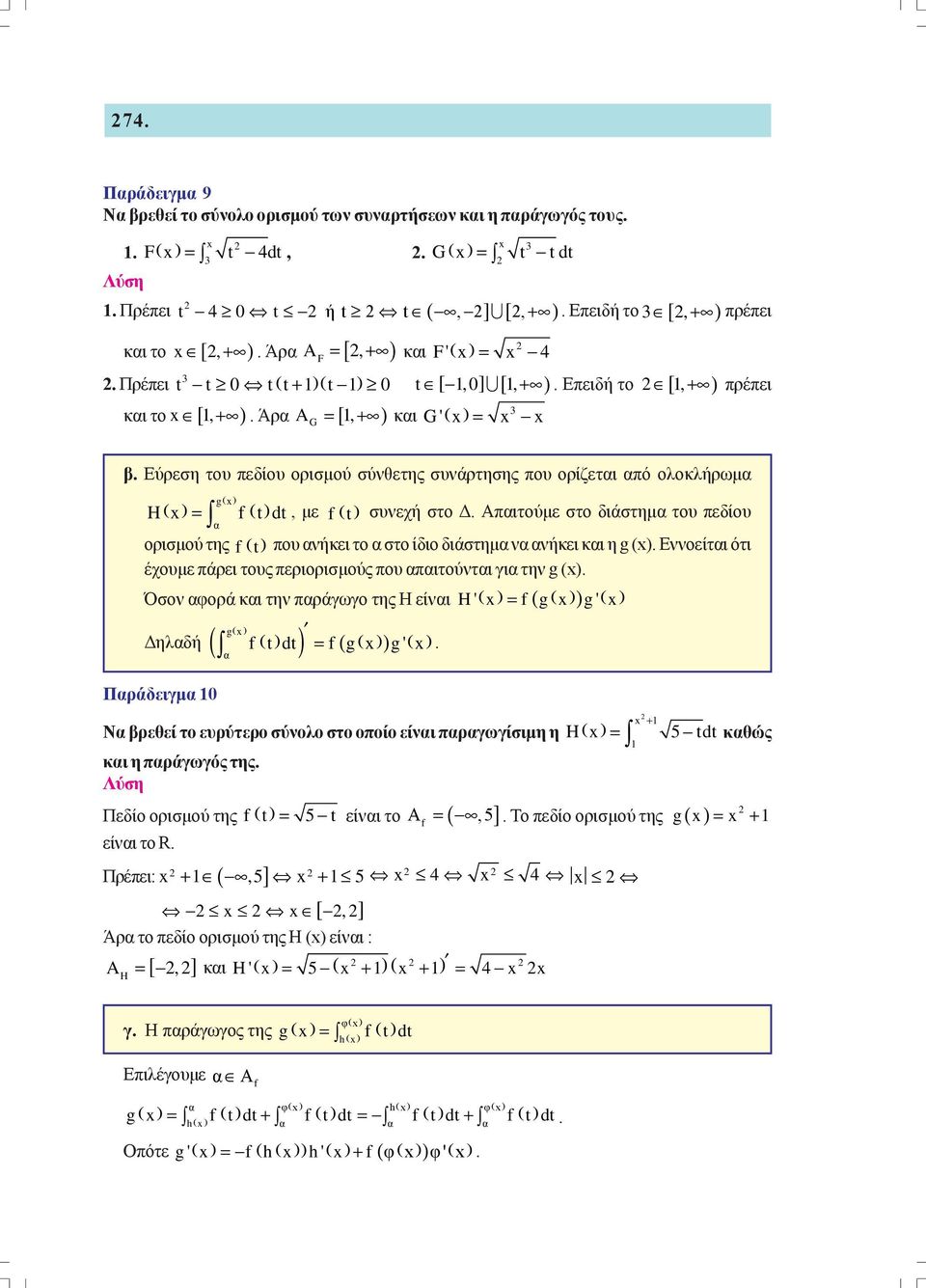 f( t ου νήκει το στο ίδιο διάστημ ν νήκει κι η g ( Εννοείτι ότι έχουμε άρει τους εριορισμούς ου ιτούντι γι την g ( Όσον φορά κι την ράγωγο της Η είνι H' = f( g g' g Δηλδή ( f( t dt f( g g' = Πράδειγμ