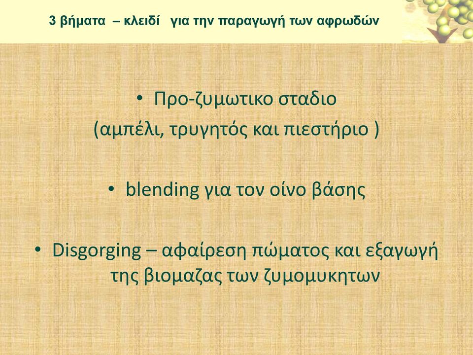 πιεστήριο ) blending για τον οίνο βάσης