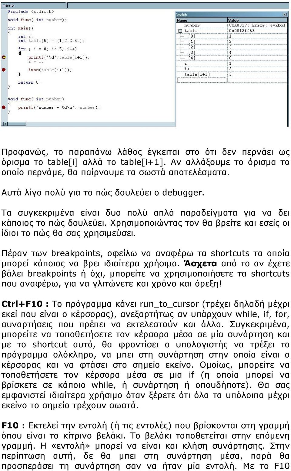 Χρησιμοποιώντας τον θα βρείτε και εσείς οι ίδιοι το πώς θα σας χρησιμεύσει. Πέραν των breakpoints, οφείλω να αναφέρω τα shortcuts τα οποία μπορεί κάποιος να βρει ιδιαίτερα χρήσιμα.