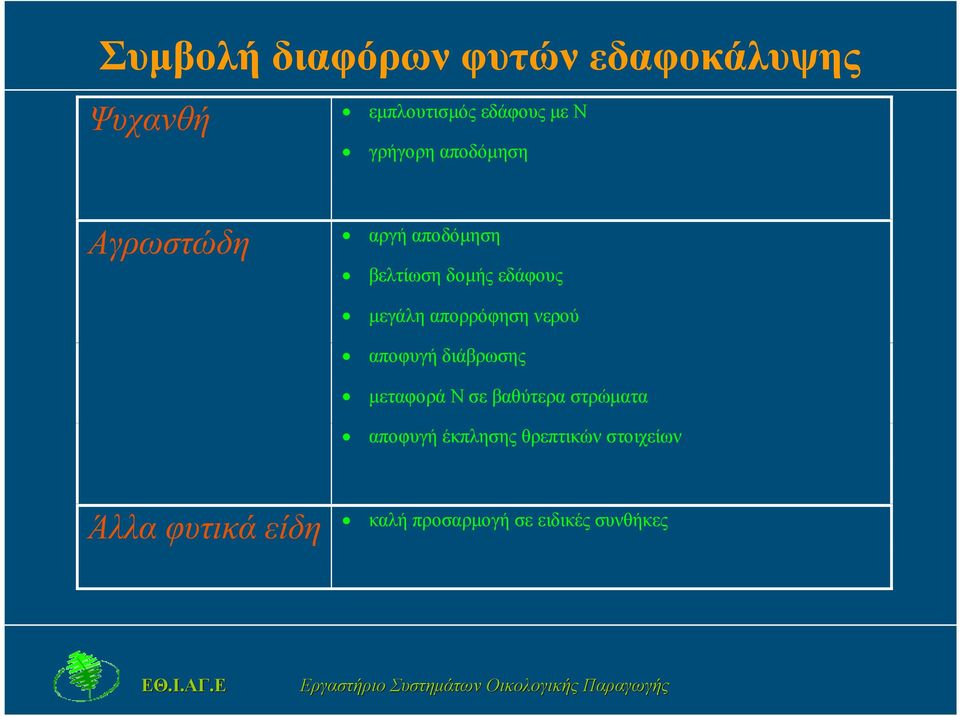 απορρόφηση νερού αποφυγή διάβρωσης µεταφορά Ν σε βαθύτερα στρώµατα αποφυγή