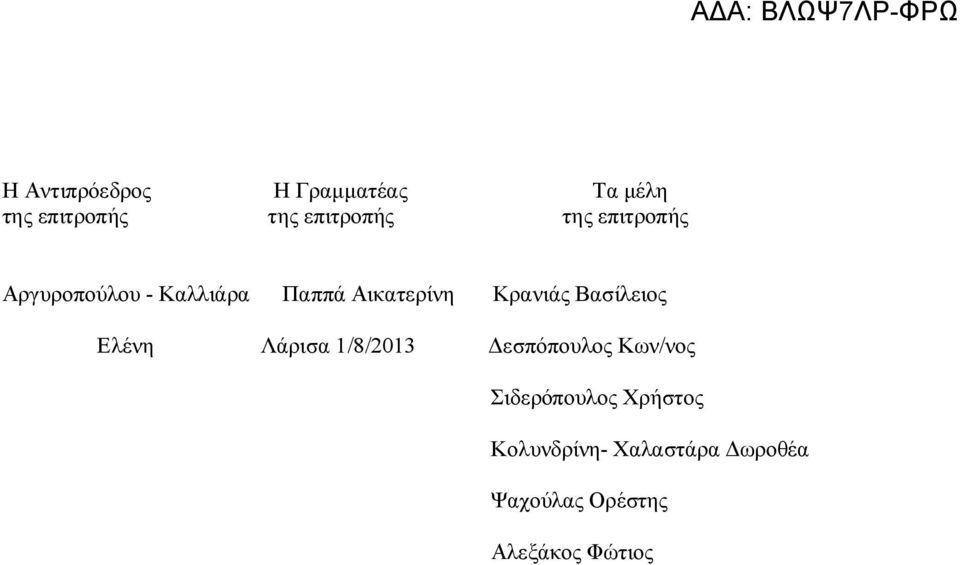 Βασίλειος Ελένη Λάρισα 1/8/2013 Δεσπόπουλος Κων/νος Σιδερόπουλος