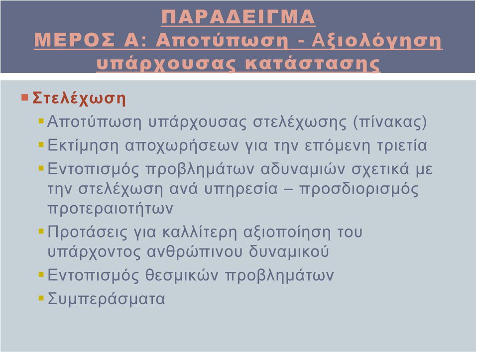 προβλημάτων αδυναμιών σχετικά με την στελέχωση ανά υπηρεσία προσδιορισμός προτεραιοτήτων