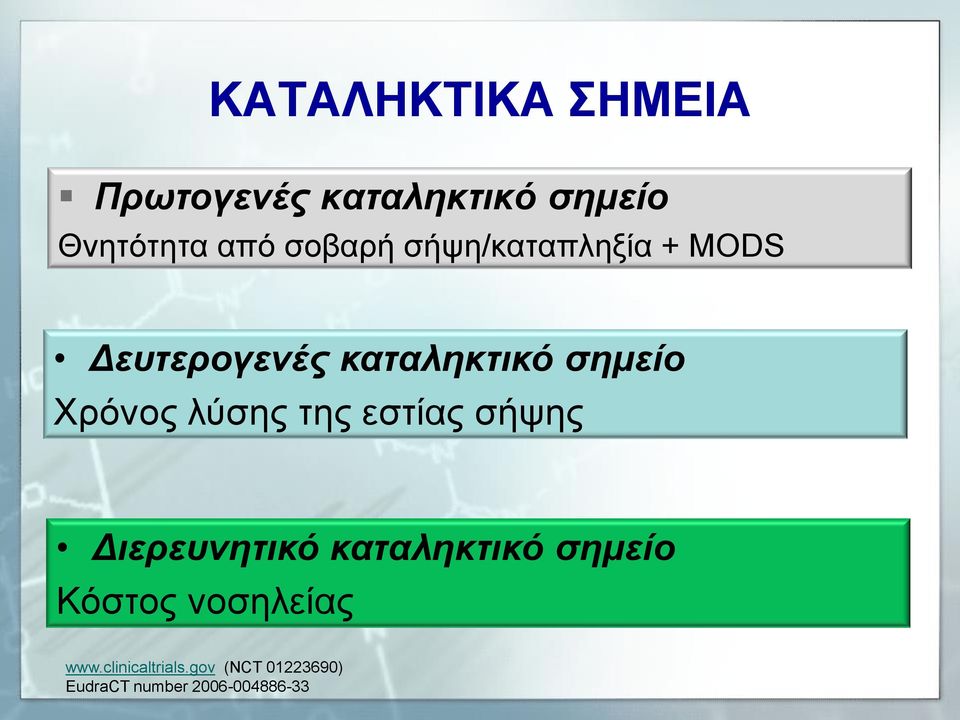 Χρόνος λύσης της εστίας σήψης Διερευνητικό καταληκτικό σημείο