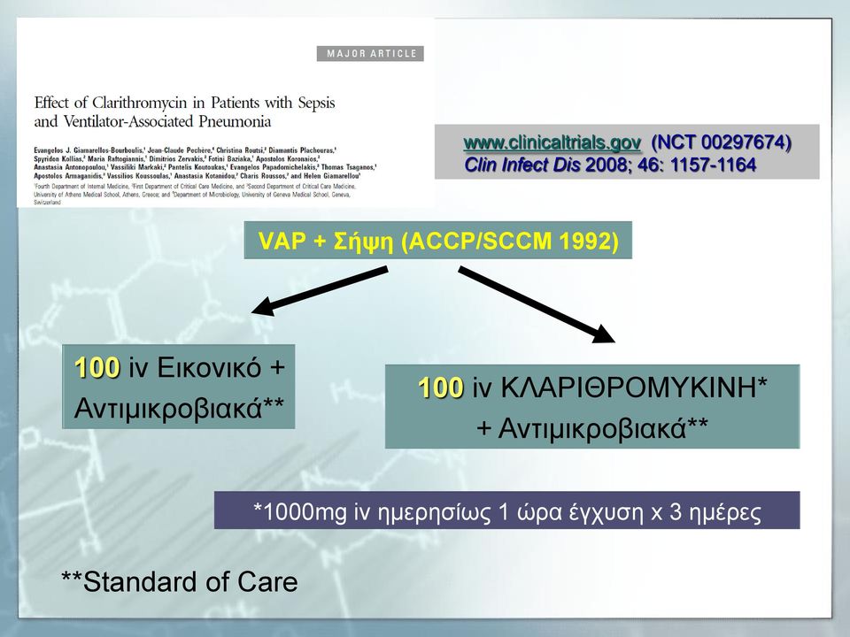 Σήψη (ACCP/SCCM 1992) 100 iv Εικονικό + Αντιμικροβιακά** 100