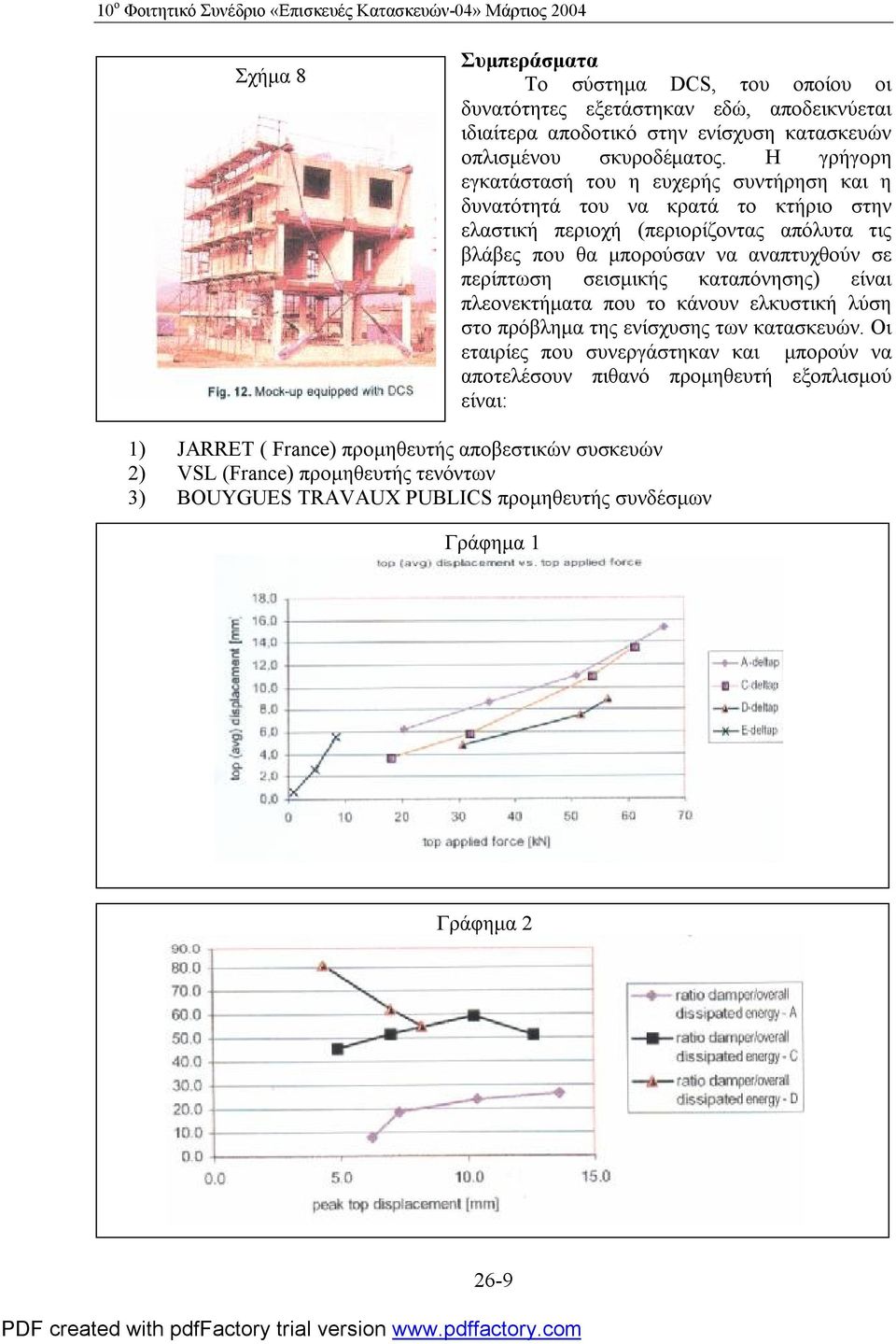 Η γρήγορη εγκατάστασή του η ευχερής συντήρηση και η δυνατότητά του να κρατά το κτήριο στην ελαστική περιοχή (περιορίζοντας απόλυτα τις βλάβες που θα μπορούσαν να αναπτυχθούν σε περίπτωση σεισμικής