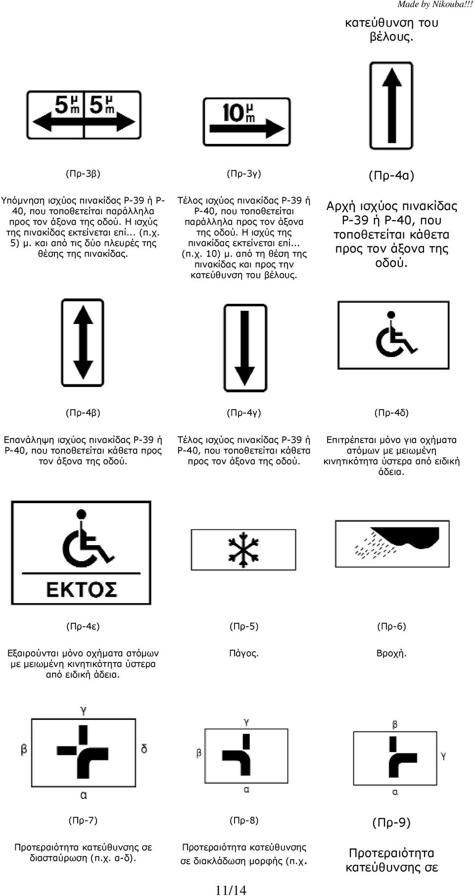 από τη θέση της πινακίδας και προς την κατεύθυνση του βέλους. (Πρ-4α) Αρχή ισχύος πινακίδας Ρ-39 ή Ρ-40, που τοποθετείται κάθετα προς τον άξονα της οδού.