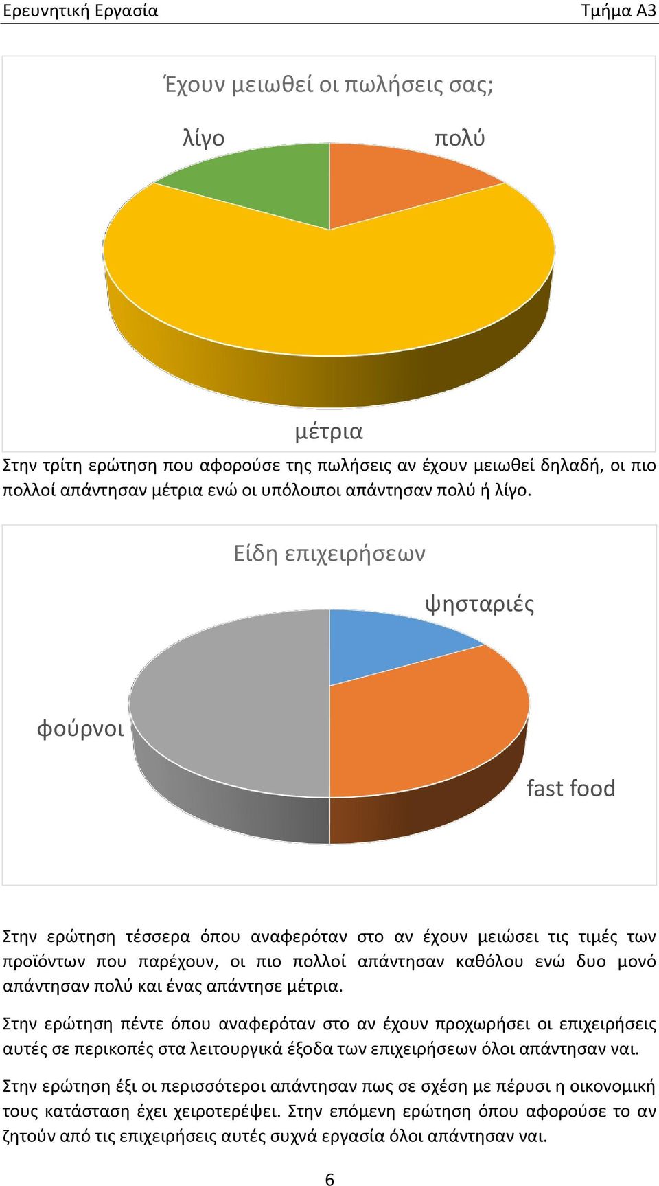 πολύ και ένας απάντησε μέτρια. Στην ερώτηση πέντε όπου αναφερόταν στο αν έχουν προχωρήσει οι επιχειρήσεις αυτές σε περικοπές στα λειτουργικά έξοδα των επιχειρήσεων όλοι απάντησαν ναι.