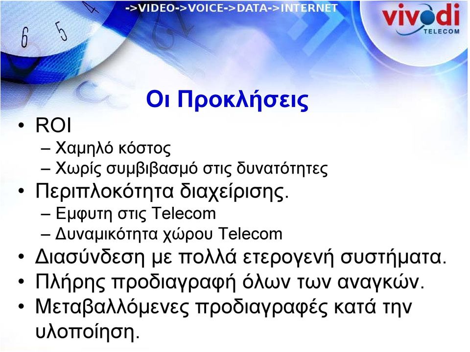 Εμφυτη στις Telecom Δυναμικότητα χώρου Telecom Διασύνδεση με πολλά