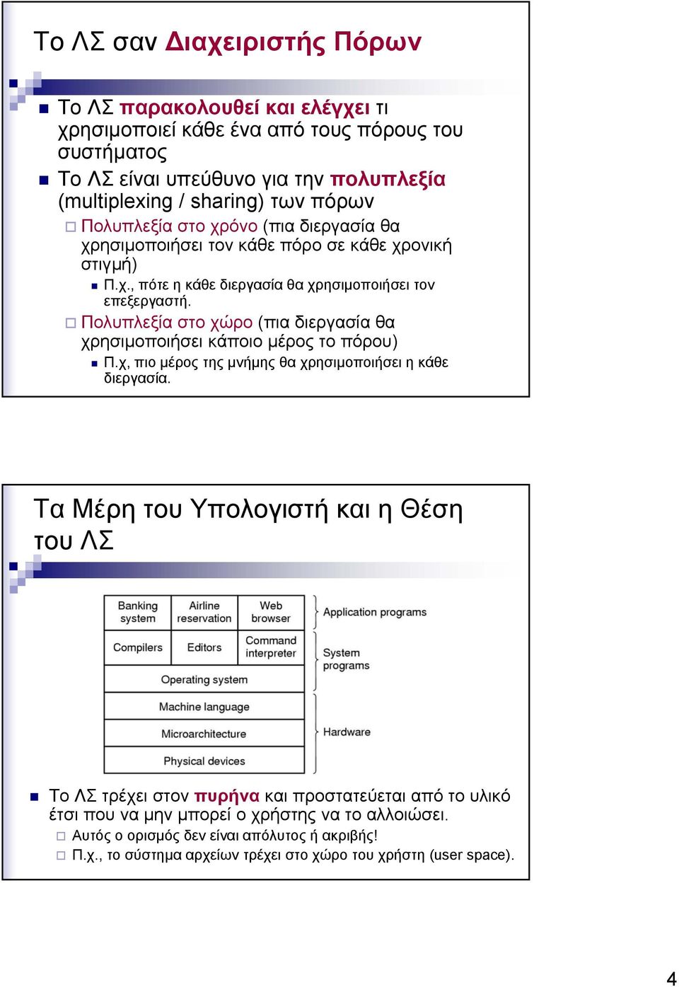 Πολυπλεξία στο χώρο (πια διεργασία θα χρησιµοποιήσει κάποιο µέρος το πόρου) Π.χ, πιο µέρος της µνήµης θα χρησιµοποιήσει η κάθε διεργασία.