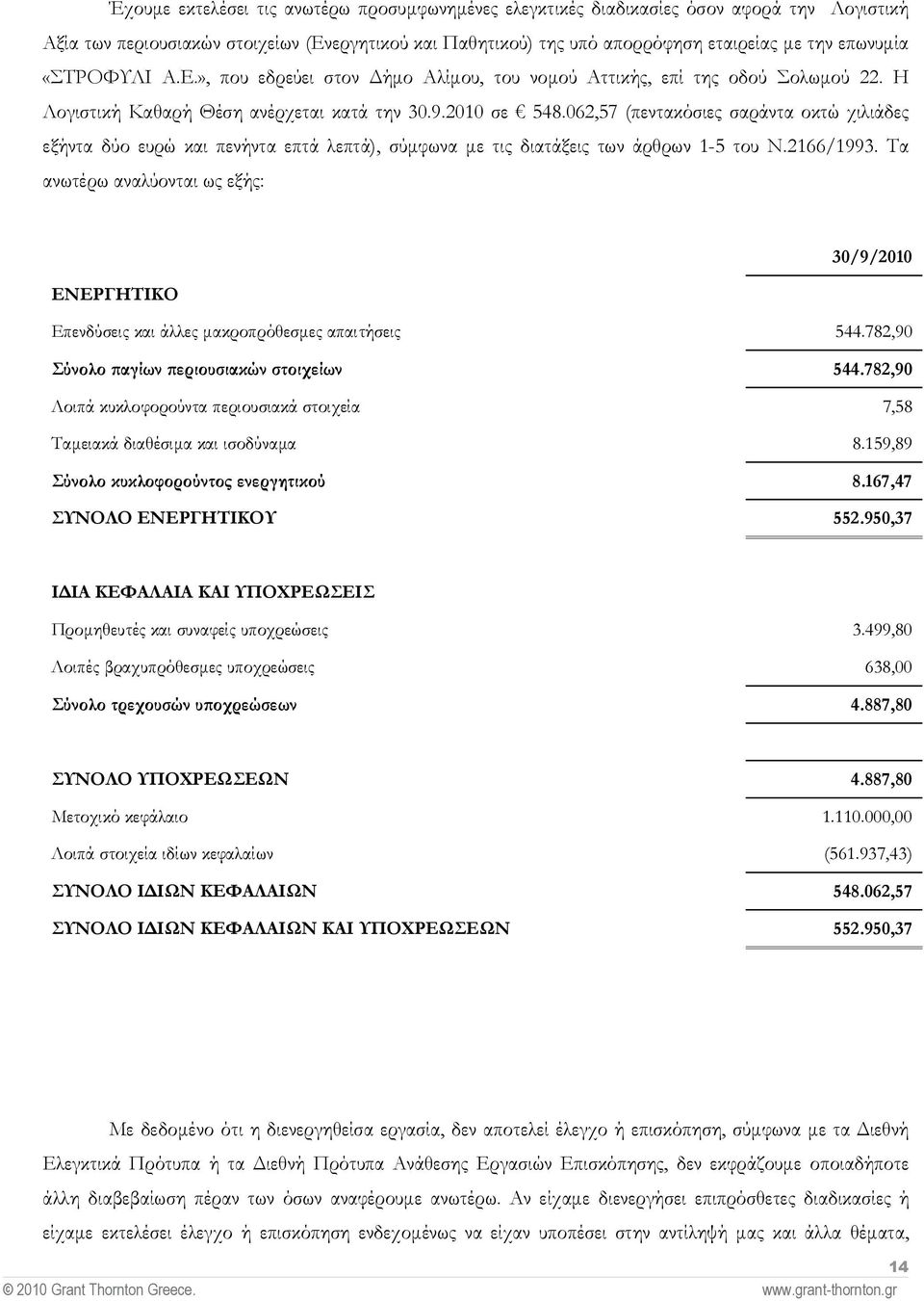 062,57 (πεντακόσιες σαράντα οκτώ χιλιάδες εξήντα δύο ευρώ και πενήντα επτά λεπτά), σύµφωνα µε τις διατάξεις των άρθρων 1-5 του Ν.2166/1993.
