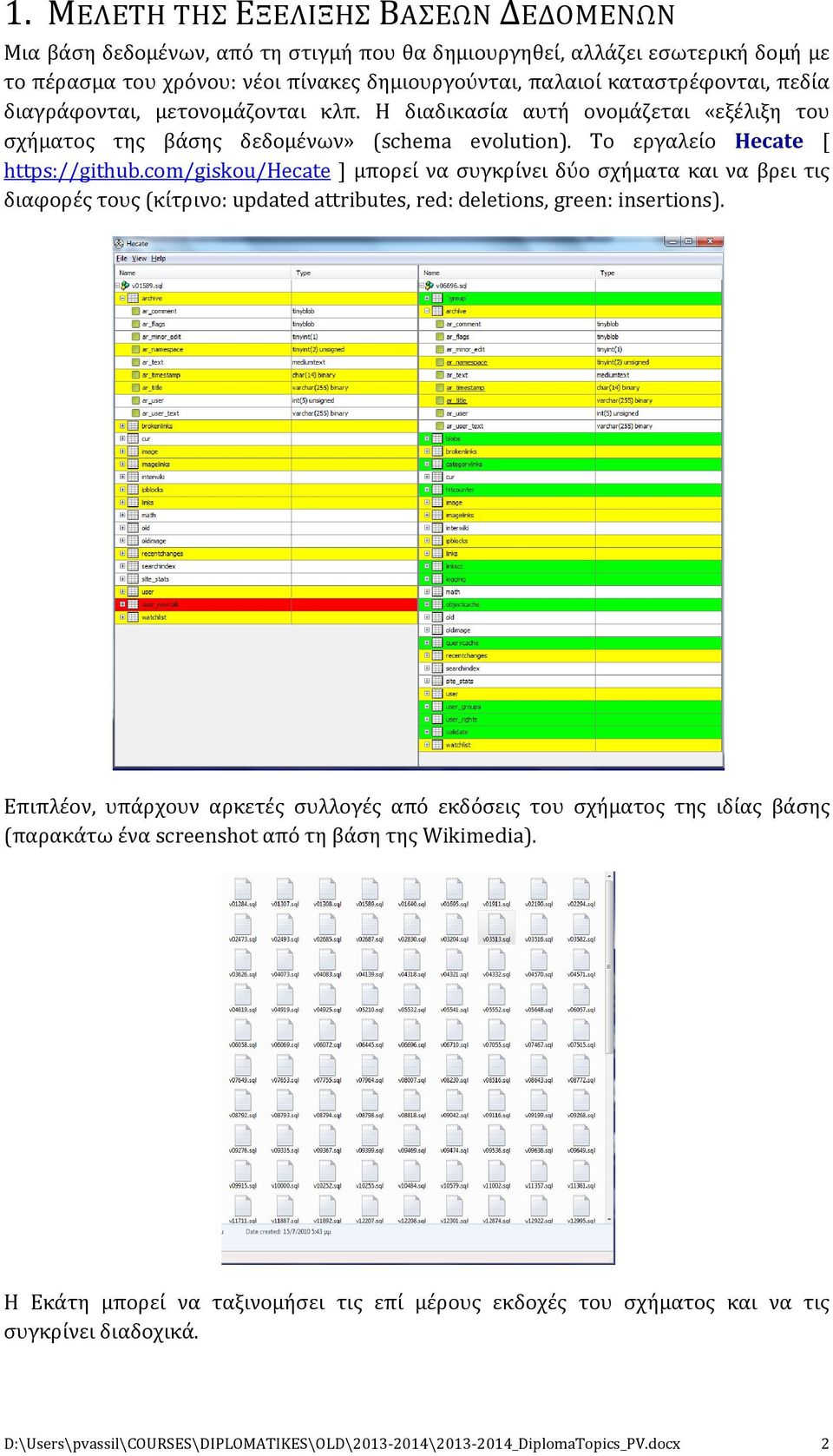 com/giskou/hecate ] μπορεί να συγκρίνει δύο σχήματα και να βρει τις διαφορές τους (κίτρινο: updated attributes, red: deletions, green: insertions).