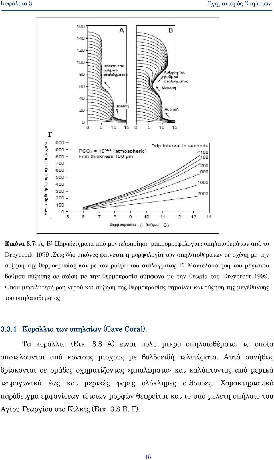 θερμοκρασία σύμφωνα με την θεωρία του Dreybrodt 1999, Όπου μεγαλύτερή ροή νερού και αύξηση της θερμοκρασίας σημαίνει και αύξηση της μεγέθυνσης του σπηλαιοθέματος 3.
