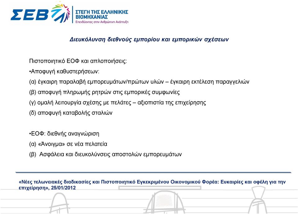 εμπορικές συμφωνίες (γ) ομαλή λειτουργία σχέσης με πελάτες αξιοπιστία της επιχείρησης (δ) αποφυγή καταβολής