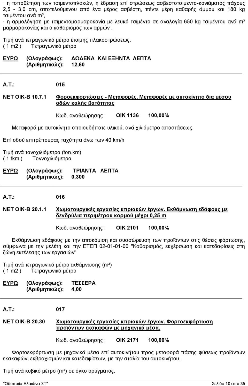 ΕΥΡΩ (Ολογράφως): ΔΩΔΕΚΑ ΚΑΙ ΕΞΗΝΤΑ ΛΕΠΤΑ (Αριθμητικώς): 12,60 A.T.: 015 ΝΕΤ ΟΙΚ-Β 10.7.1 Φοροεκφορτώσεις - Μεταφορές. Μεταφορές με αυτοκίνητο δια μέσου οδών καλής βατότητας Κωδ.