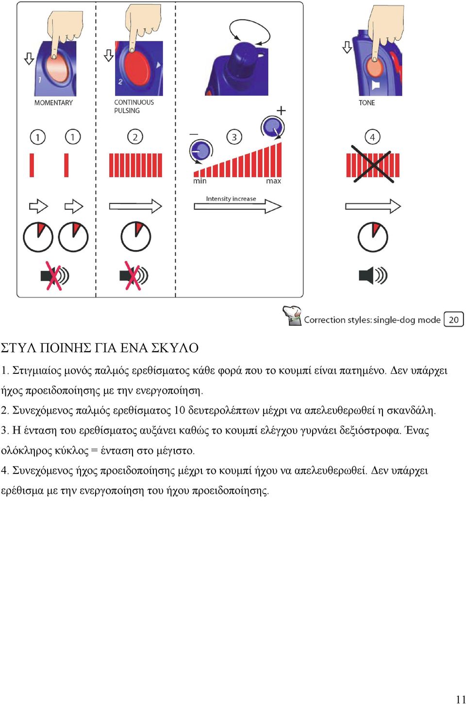 Συνεχόμενος παλμός ερεθίσματος 10 δευτερολέπτων μέχρι να απελευθερωθεί η σκανδάλη. 3.