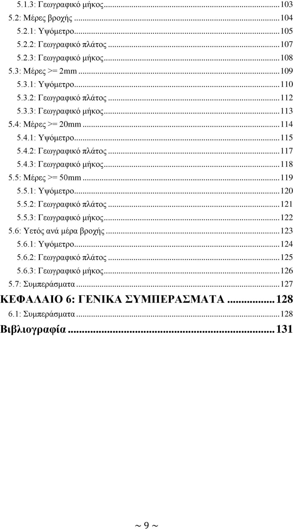 5: Μέρες >= 50mm... 119 5.5.1: Υψόμετρο... 120 5.5.2: Γεωγραφικό πλάτος... 121 5.5.3: Γεωγραφικό μήκος... 122 5.6: Υετός ανά μέρα βροχής... 123 5.6.1: Υψόμετρο... 124 5.6.2: Γεωγραφικό πλάτος... 125 5.