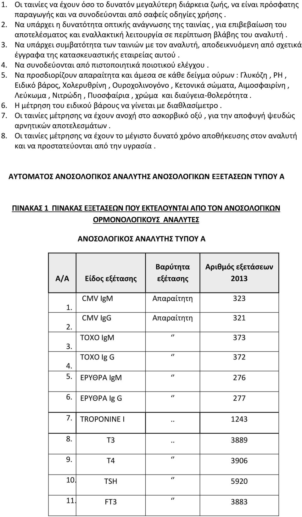 Να υπάρχει συμβατότητα των ταινιών με τον αναλυτή, αποδεικνυόμενη από σχετικά έγγραφα της κατασκευαστικής εταιρείας αυτού. 4. Να συνοδεύονται από πιστοποιητικά ποιοτικού ελέγχου. 5.