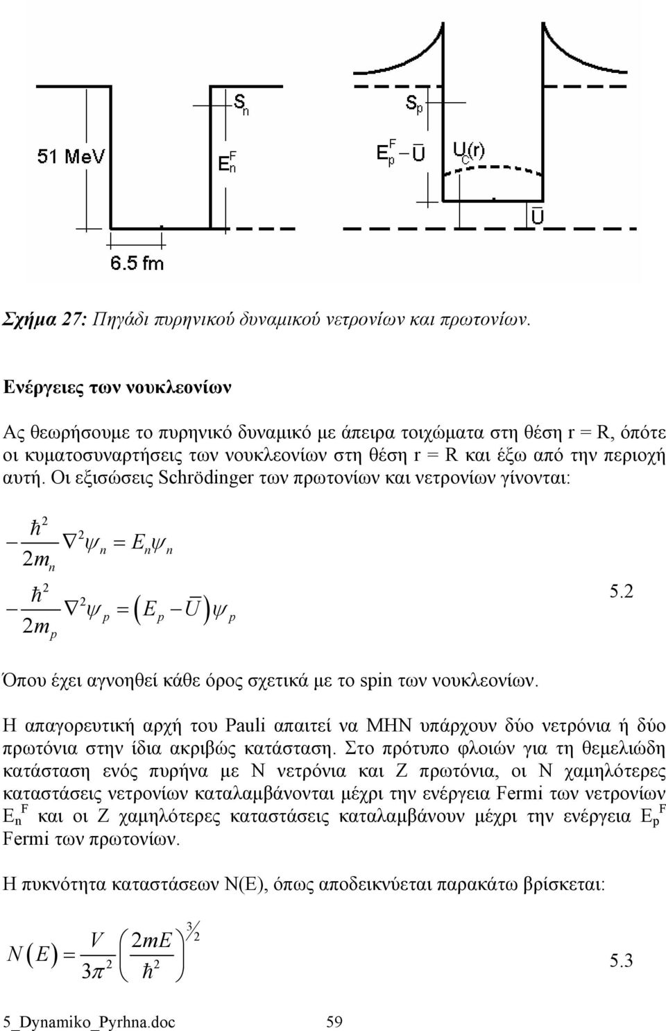 Οι εξισώσεις Schrödinger των πρωτονίων και νετρονίων γίνονται: ψn = Enψn mn 5. ψ p ( Ep U) ψ p mp = Όπου έχει αγνοηθεί κάθε όρος σχετικά με το spin των νουκλεονίων.
