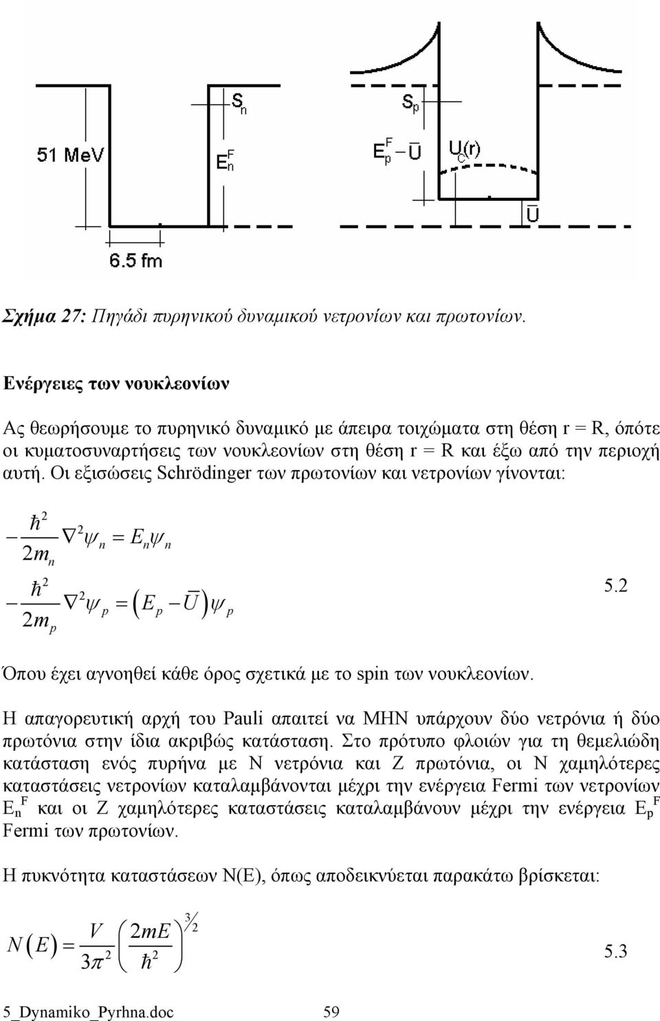 Οι εξισώσεις Schrödinger των πρωτονίων και νετρονίων γίνονται: ψn = Enψn mn 5. ψ p ( Ep U) ψ p mp = Όπου έχει αγνοηθεί κάθε όρος σχετικά με το spin των νουκλεονίων.