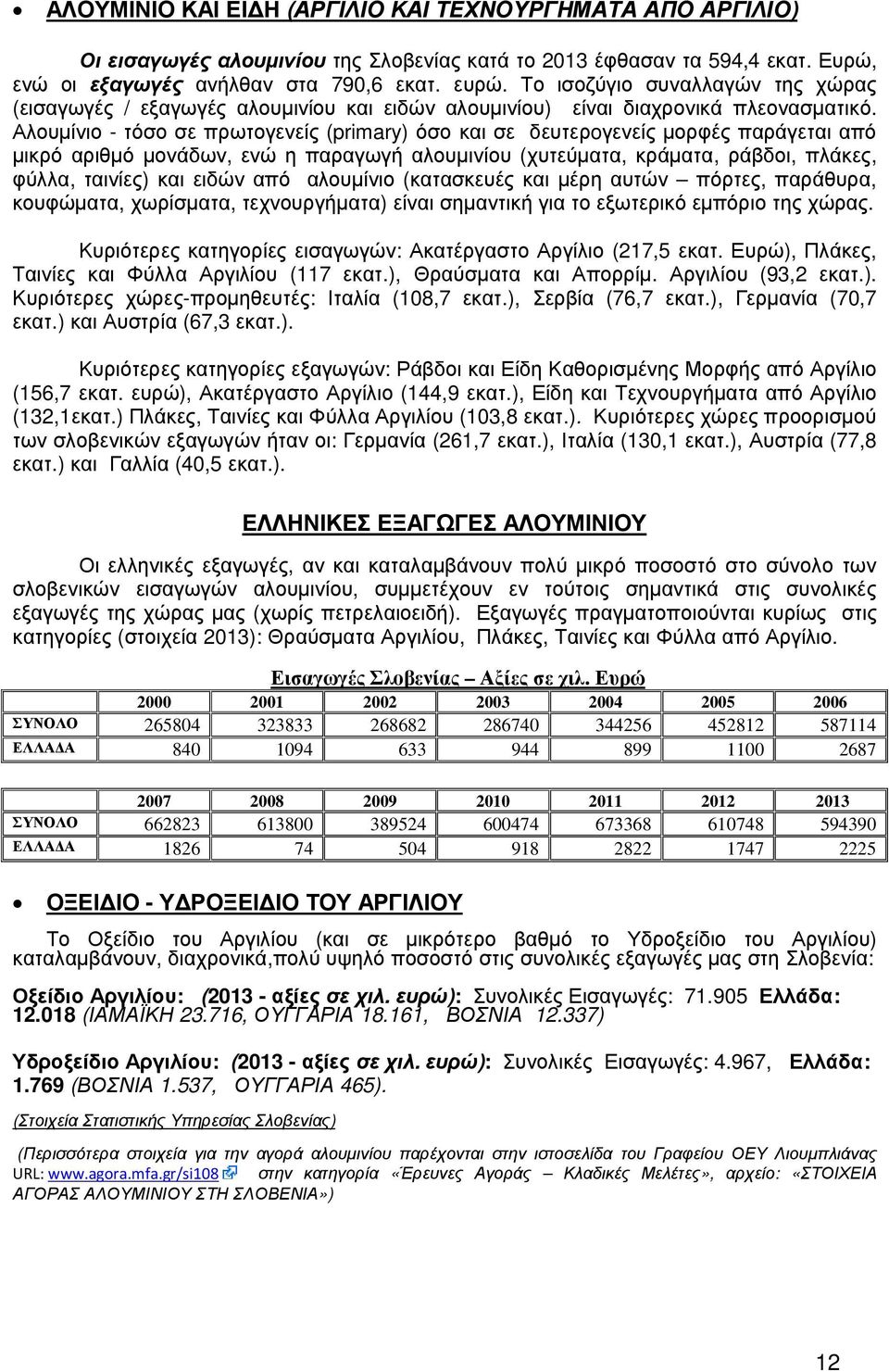 Αλουµίνιο - τόσο σε πρωτογενείς (primary) όσο και σε δευτερoγενείς µορφές παράγεται από µικρό αριθµό µονάδων, ενώ η παραγωγή αλουµινίου (χυτεύµατα, κράµατα, ράβδοι, πλάκες, φύλλα, ταινίες) και ειδών