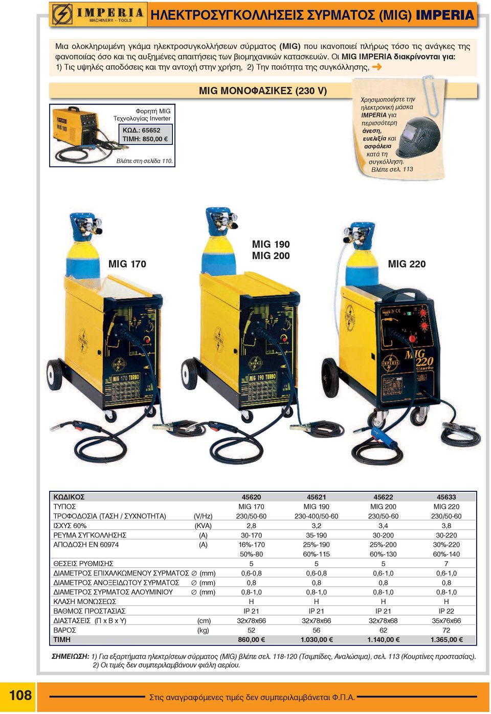 : 65652 : 850,00 ÂëÝðå óôç óåëßäá 110. MIG MONOΦΑΣΙΚΕΣ (230 V) Βλέπε σελ.