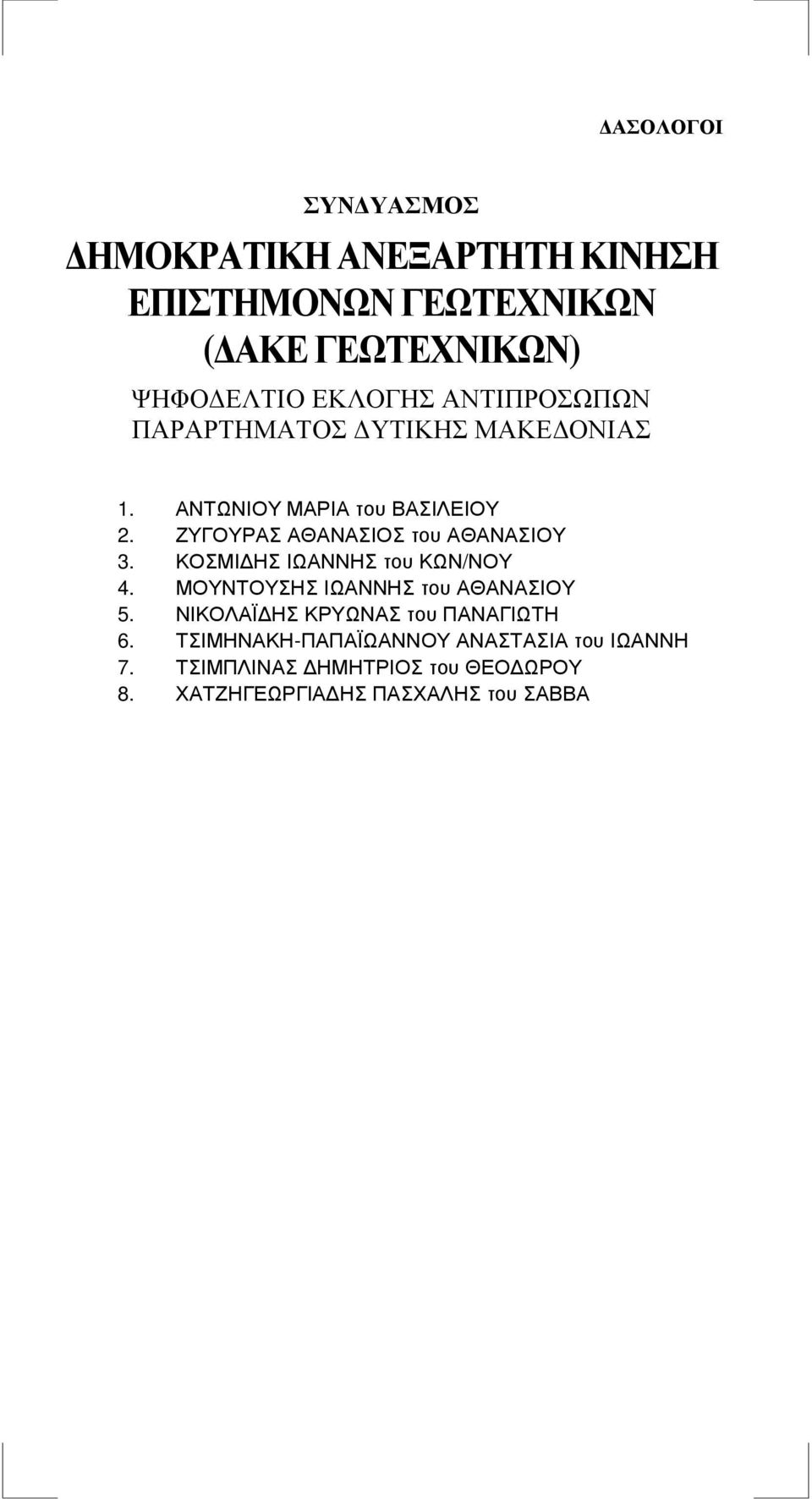 ΚΟΣΜΙ ΗΣ ΙΩΑΝΝΗΣ του ΚΩΝ/ΝΟΥ 4. ΜΟΥΝΤΟΥΣΗΣ ΙΩΑΝΝΗΣ του ΑΘΑΝΑΣΙΟΥ 5.