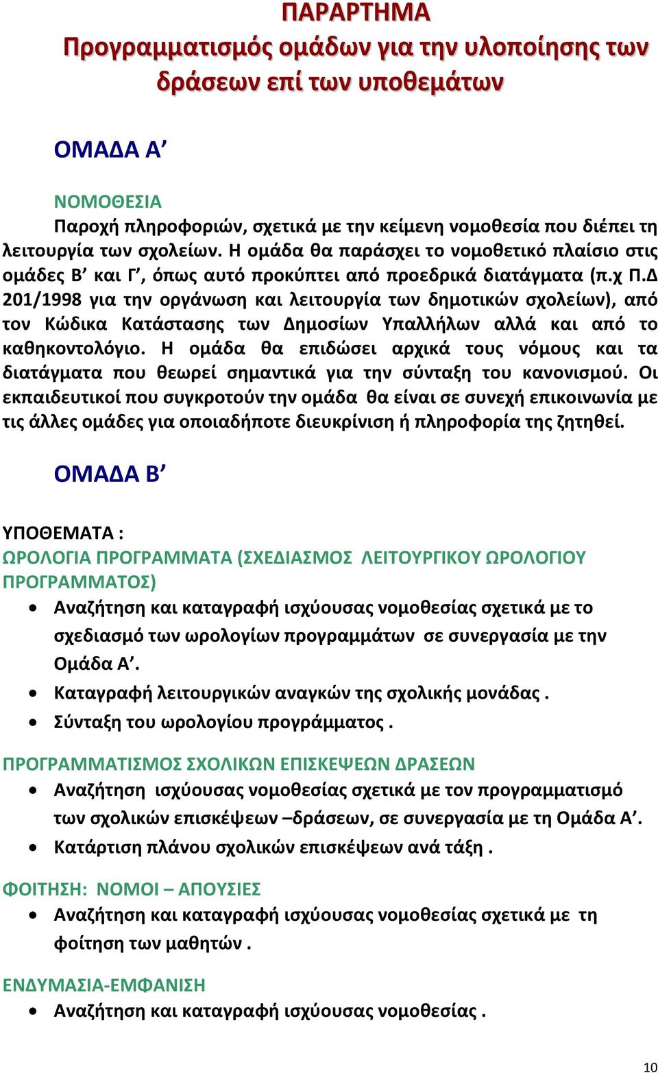 Δ 201/1998 για την οργάνωση και λειτουργία των δημοτικών σχολείων), από τον Κώδικα Κατάστασης των Δημοσίων Υπαλλήλων αλλά και από το καθηκοντολόγιο.