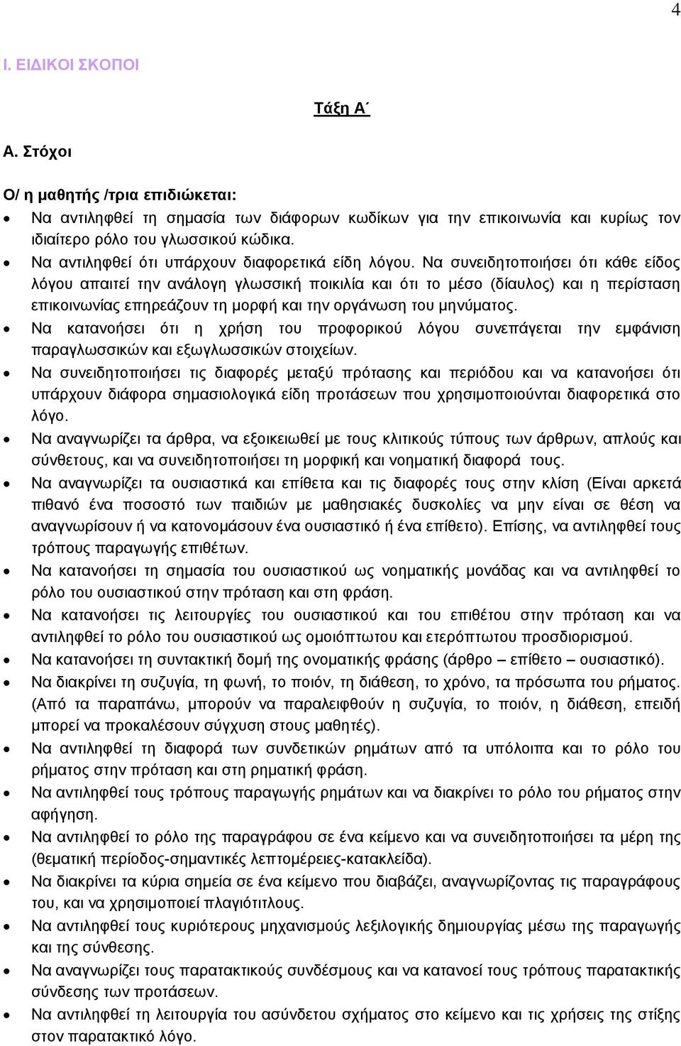 Να συνειδητοποιήσει ότι κάθε είδος λόγου απαιτεί την ανάλογη γλωσσική ποικιλία και ότι το μέσο (δίαυλος) και η περίσταση επικοινωνίας επηρεάζουν τη μορφή και την οργάνωση του μηνύματος.