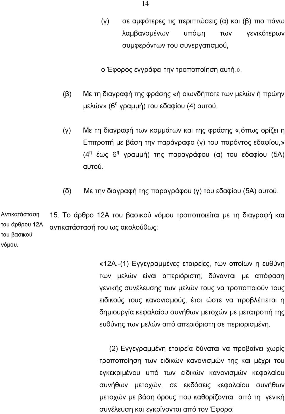 (γ) Με τη διαγραφή των κομμάτων και της φράσης «,όπως ορίζει η Επιτροπή με βάση την παράγραφο (γ) του παρόντος εδαφίου,» (4 η έως 6 η γραμμή) της παραγράφου (α) του εδαφίου (5Α) αυτού.