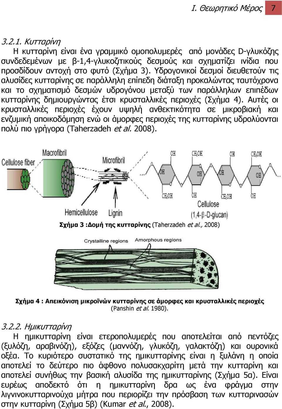 Υδρογονικοί δεσμοί διευθετούν τις αλυσίδες κυτταρίνης σε παράλληλη επίπεδη διάταξη προκαλώντας ταυτόχρονα και το σχηματισμό δεσμών υδρογόνου μεταξύ των παράλληλων επιπέδων κυτταρίνης δημιουργώντας