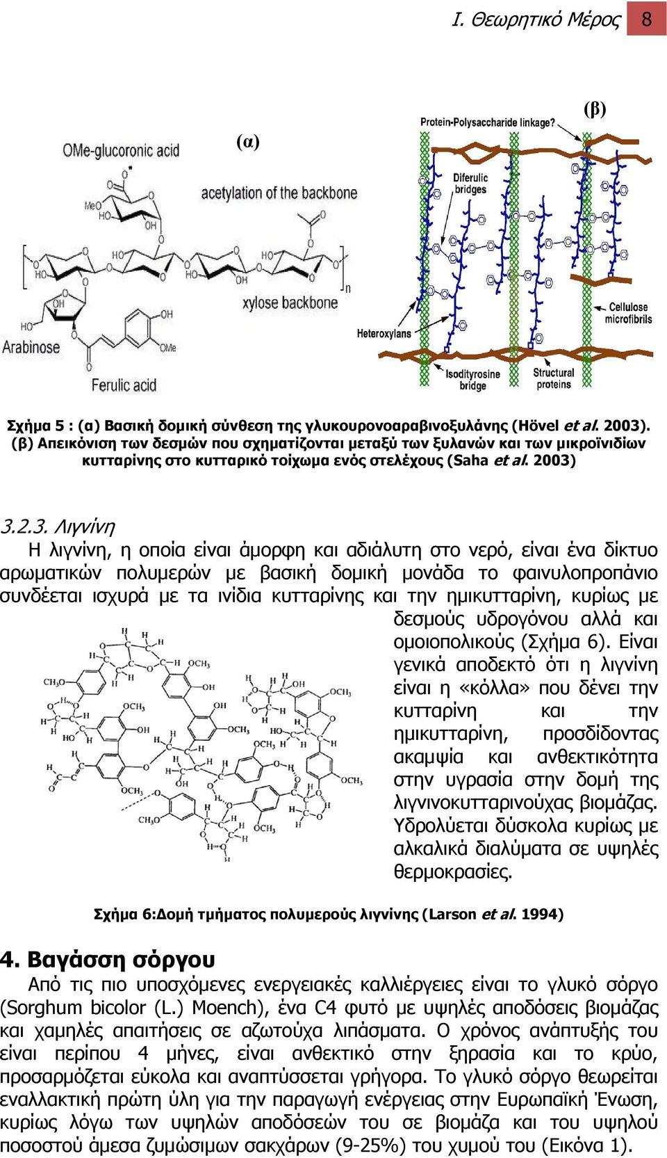 3.2.3. Λιγνίνη Η λιγνίνη, η οποία είναι άμορφη και αδιάλυτη στο νερό, είναι ένα δίκτυο αρωματικών πολυμερών με βασική δομική μονάδα το φαινυλοπροπάνιο συνδέεται ισχυρά με τα ινίδια κυτταρίνης και την