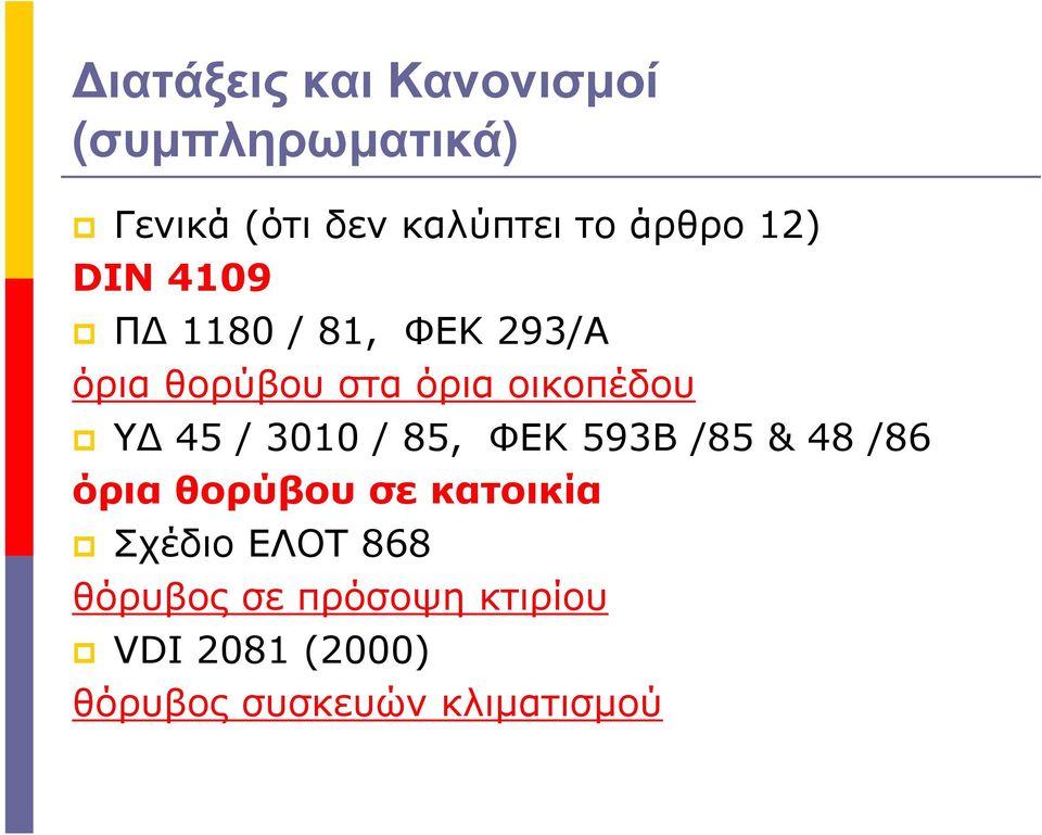 / 3010 / 85, ΦΕΚ 593Β /85 & 48 /86 όρια θορύβου σε κατοικία Σχέδιο ΕΛΟΤ