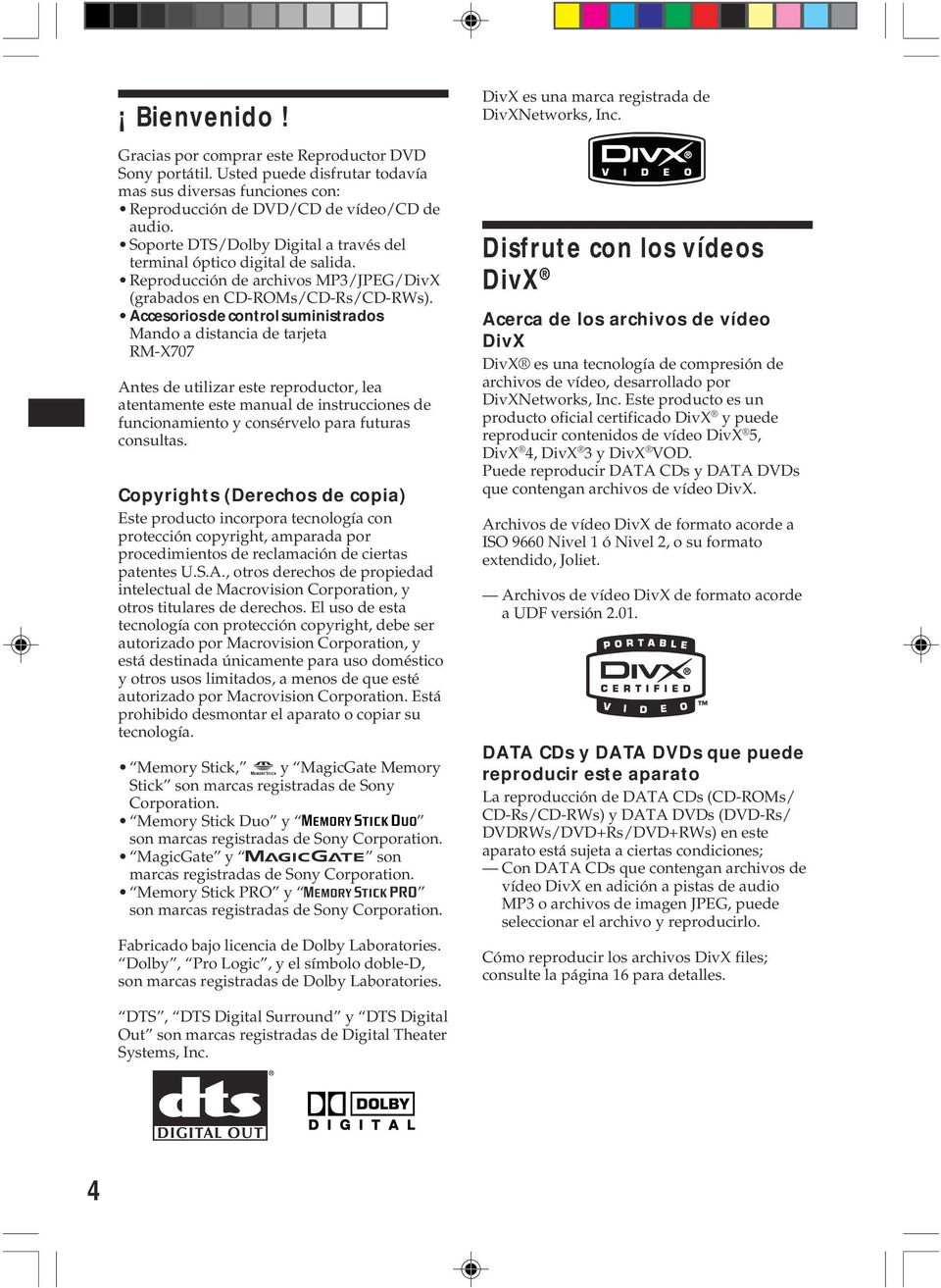 Accesorios de control suministrados Mando a distancia de tarjeta RM-X707 Antes de utilizar este reproductor, lea atentamente este manual de instrucciones de funcionamiento consérvelo para futuras