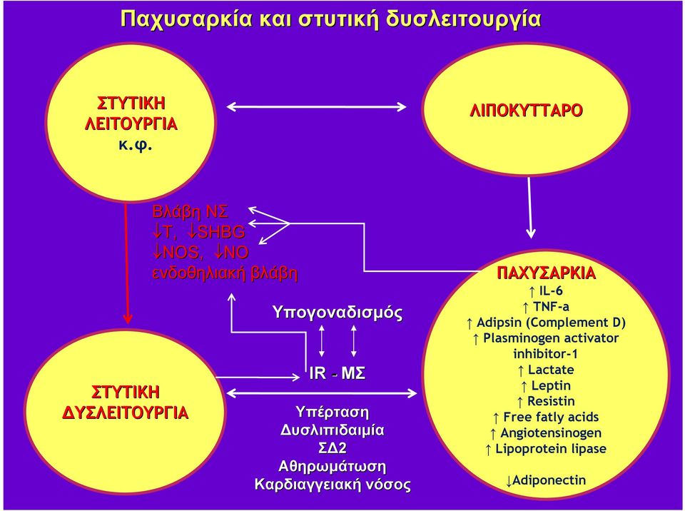 ΜΣ Υπέρταση υσλιπιδαιμία Σ 2 Αθηρωμάτωση Καρδιαγγειακή νόσος ΠΑΧΥΣΑΡΚΙΑ IL-6 TNF-a Adipsin